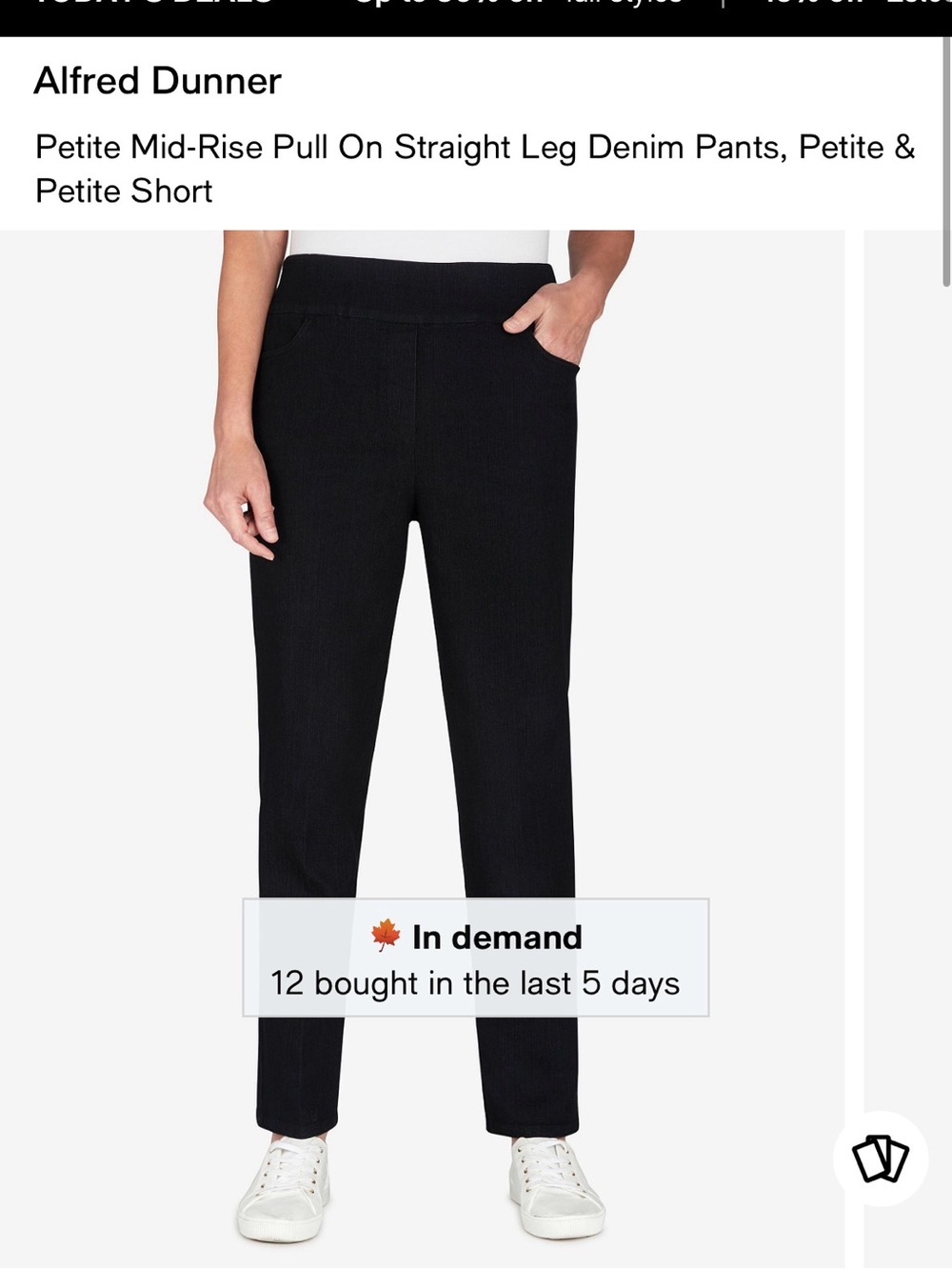Alfred Dunner Black Petite Mid-Rise Pull-On Straight Leg Pants
